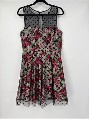 Studio One New York Floral Polka Dot Mesh Pinup Fit and Flare Dress Size 12